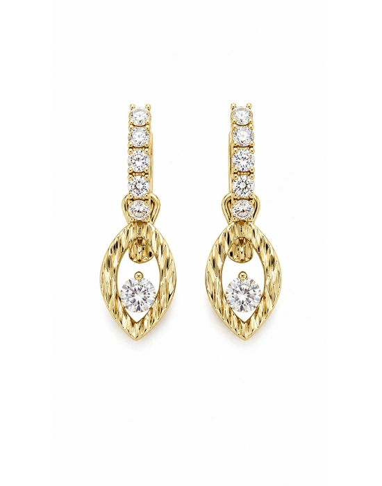 Damla Plaka Sallantılı Gold Küpe
