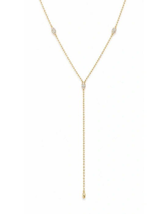 Damla Taş İşleme Detay Y Model Gold Dekolte Kolye (47cm)