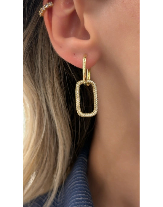 Dikdörtgen Model Sallantılı Gold Kadın Küpe