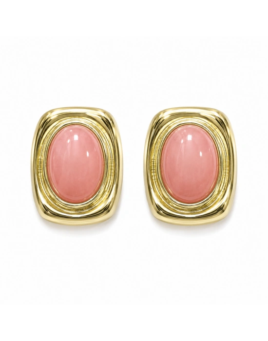 Dikdörtgen Pembe Taşlı Gold Küpe
