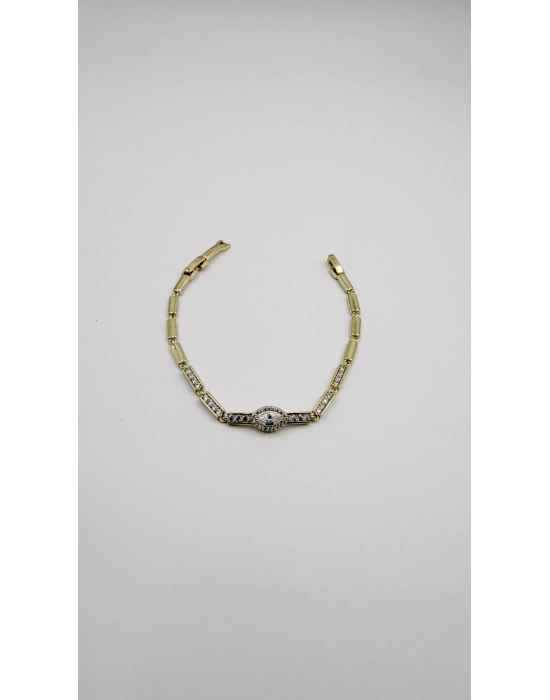 Dikdörtgen Plaka Sıralı Taş Detay Bileklik