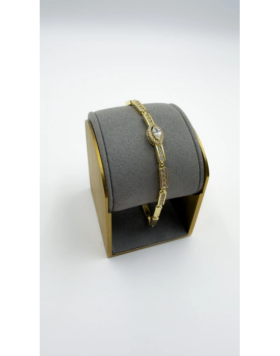 Dikdörtgen Plaka Sıralı Taş Detay Bileklik