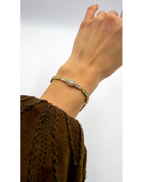 Dikdörtgen Plaka Sıralı Taş Detay Bileklik