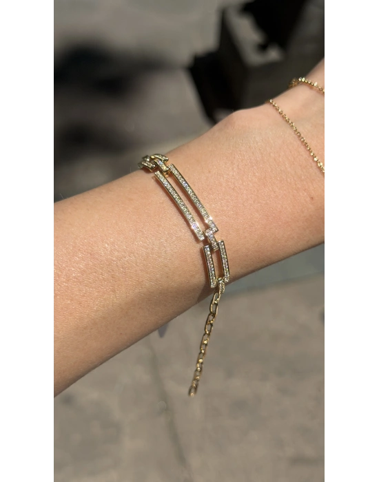 Dikdörtgen Plaka Üzeri Taş İşleme Zincir Bileklik(19cm)