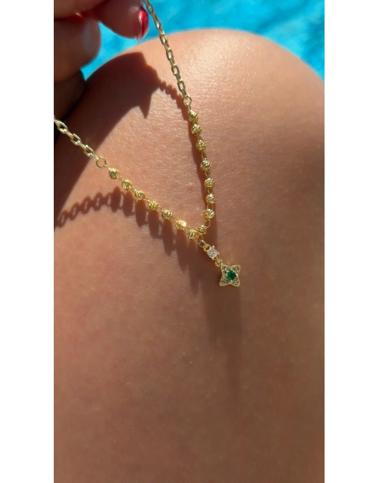 Dorika Top Detay Yeşil Taşlı Halhal(20cm-uzatma dahil 26 cm)