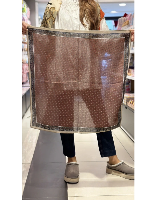 Etnik Desen Kenar Kahve Rengi Fular(70x70)