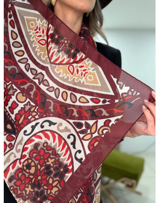 Bordo-Krem Renk Karışık Desen Fular(70*180)