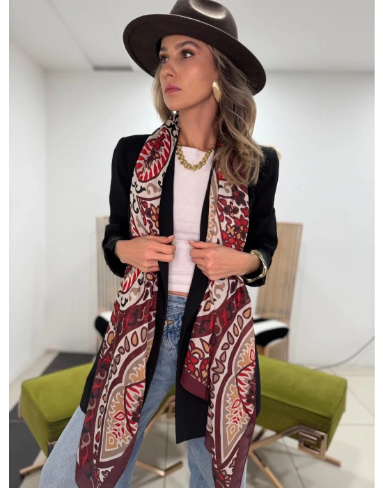 Bordo-Krem Renk Karışık Desen Fular(70*180)