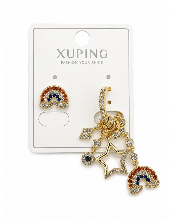 Gökkuşağı Charmlı Gold Küpe