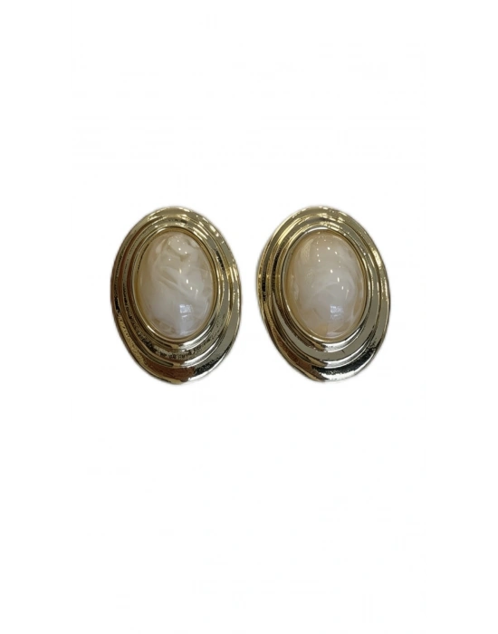 Gold Krem Taşlı Küpe