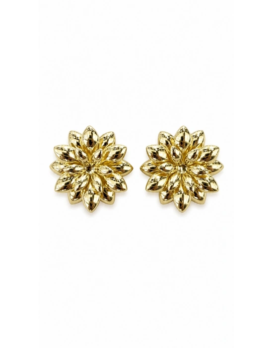 Gold Metal Çiçek Küpe