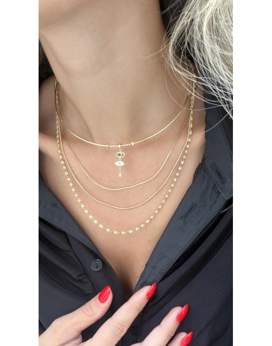 Göz Figür Gold Choker Kolye