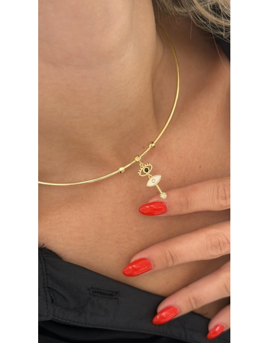Göz Figür Gold Choker Kolye