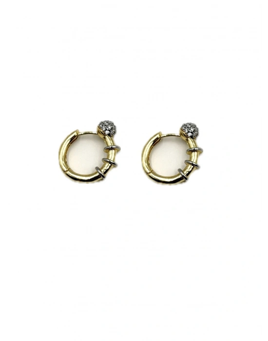 Gümüş Halka Detay Taşlı Top Küpe