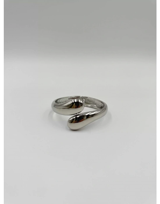 Gümüş Sarmal Detay Kalın Kelepçe Bilelik