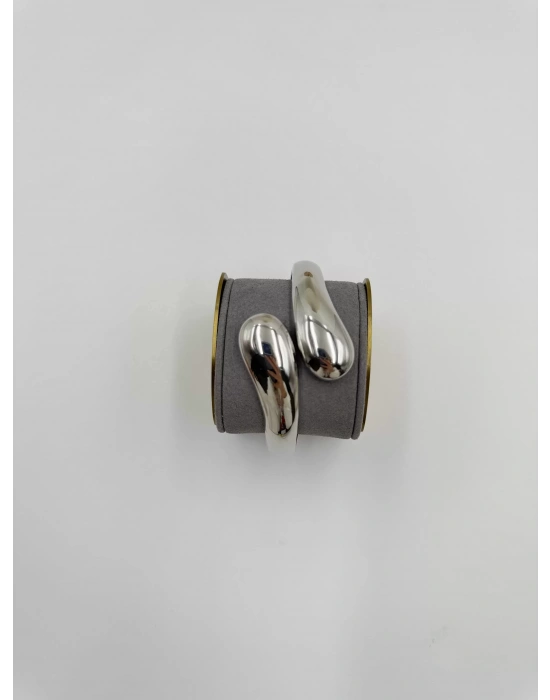 Gümüş Sarmal Detay Kalın Kelepçe Bilelik