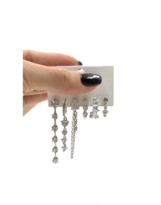 Gümüş Taşlı 6’lı Set Küpe