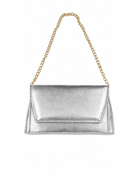 Gümüş Zincir Askılı Kadın Clutch & Portföy Çanta