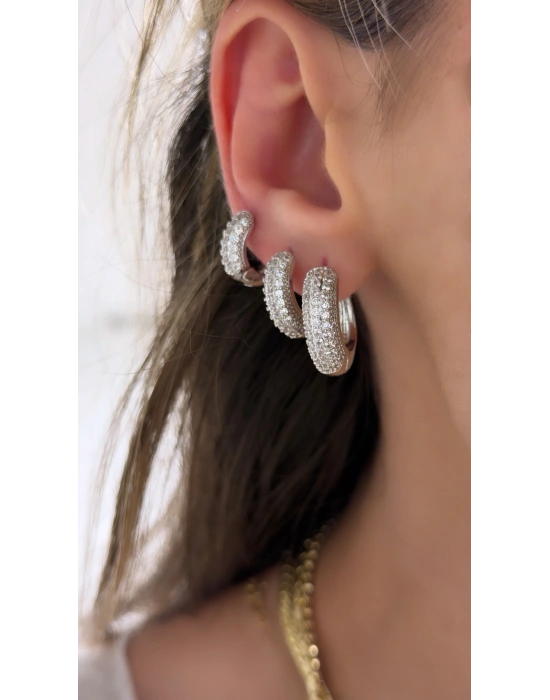 Gümüş Zirkon Taş Detay Üç Boy 3’lü Set Küpe