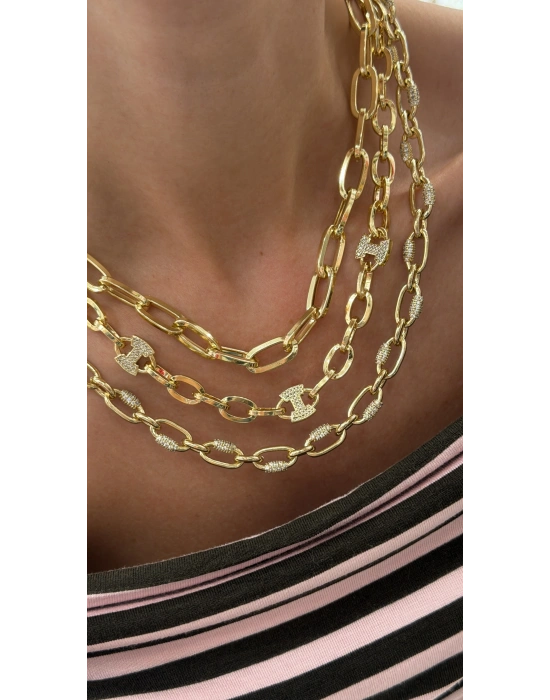 Halka Detay Taş İşleme Gold Kolye
