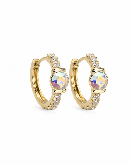 Halka Model Gold Yuvarlak Swarovski Taş Küpe