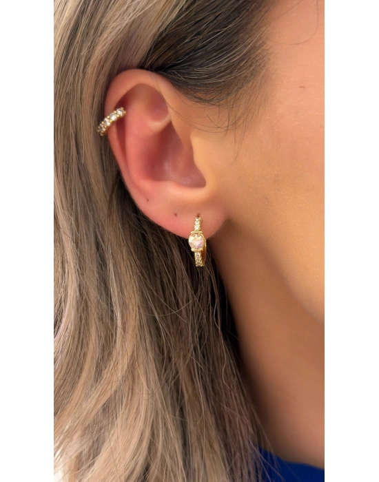 Halka Model Gold Yuvarlak Swarovski Taş Küpe