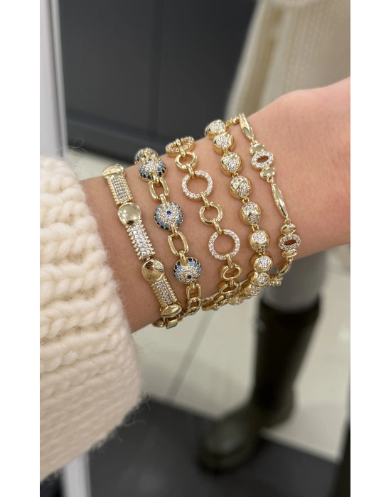 Halka Plaka Taş Detay Bileklik(19cm )