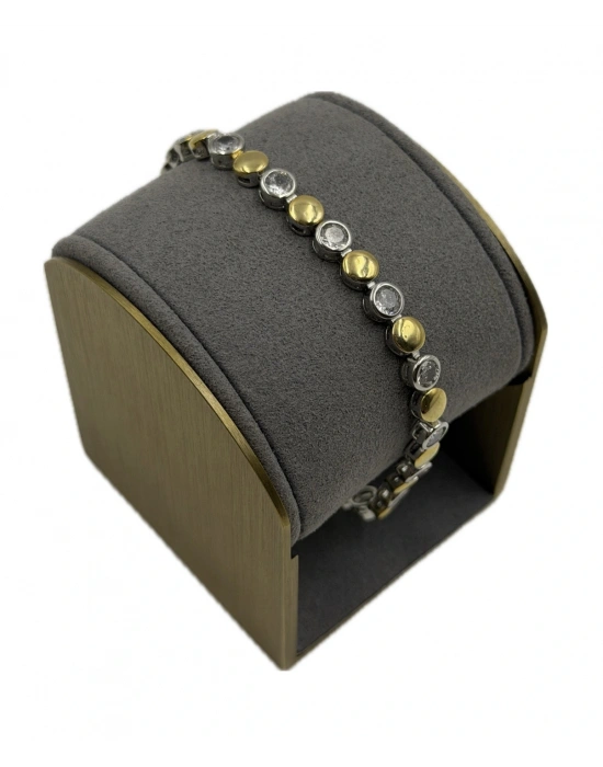 İki Renk Yuvarlak Plaka Yuvarlak Taş Bileklik(20cm)