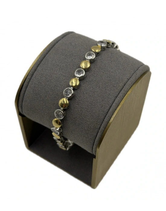 İki Renk Yuvarlak Plaka Yuvarlak Taş Bileklik(20cm)