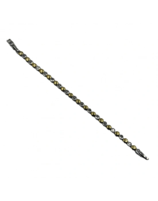 İki Renk Yuvarlak Plaka Yuvarlak Taş Bileklik(20cm)