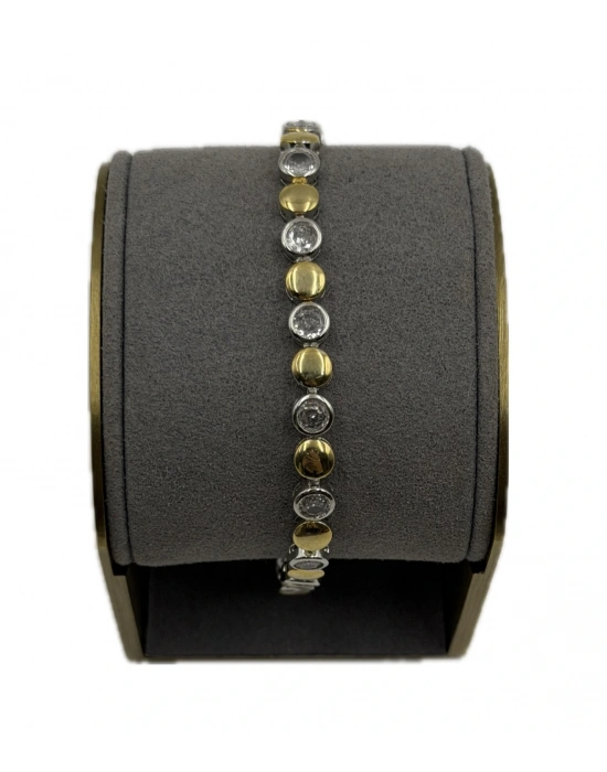 İki Renk Yuvarlak Plaka Yuvarlak Taş Bileklik(20cm)