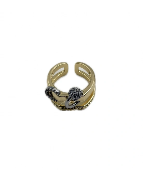 İki Renk Yuvarlak Top Detay Yüzük