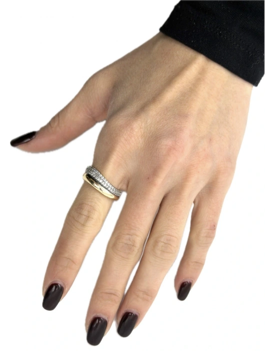 İki Sıra Bombeli Taş İşleme Yüzük