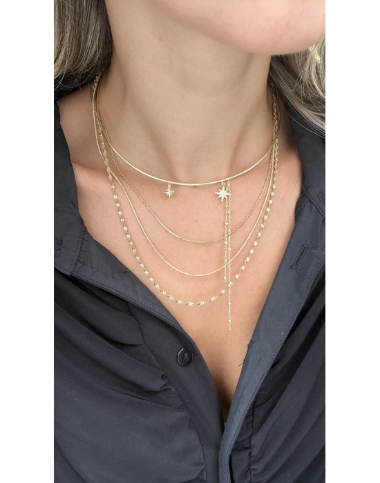 İnce Kare Form Gold Zincir Kolye (45cm)