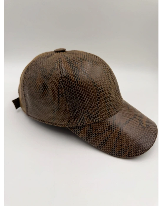 Kahverengi Deri Parlak Cap Şapka