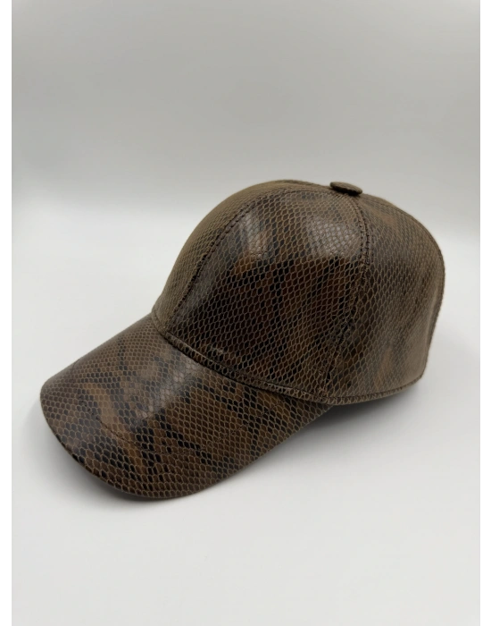 Kahverengi Deri Parlak Cap Şapka