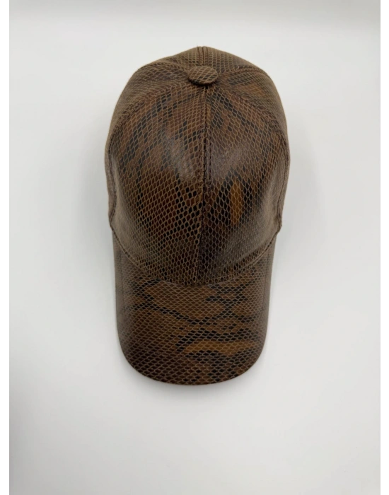 Kahverengi Deri Parlak Cap Şapka