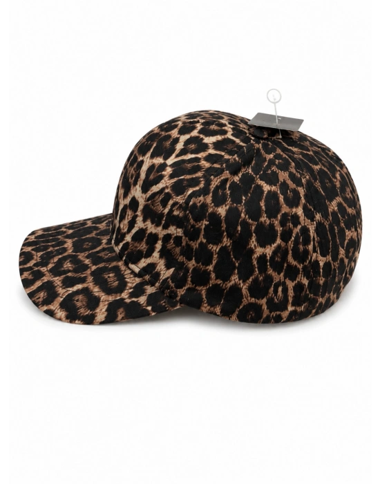 Kahverengi Leopar Desen Kep Şapka