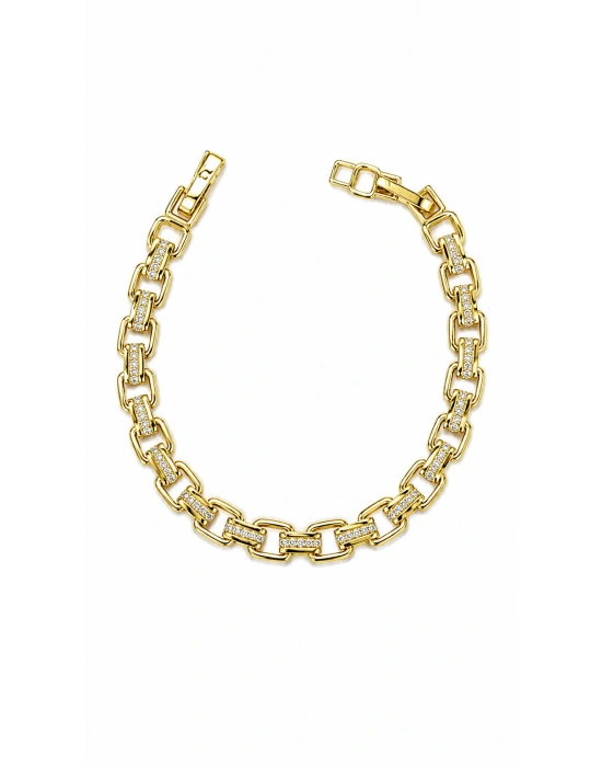 Kalın Kare Geçmeli Gold Kadın Bileklik(18cm-uzatma dahil 19cm)