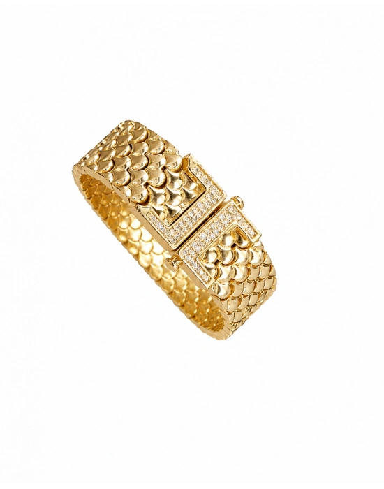 Kalın Plaka Gold Kadın Bileklik(19cm)