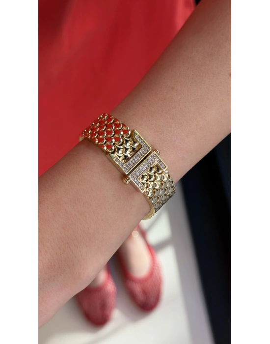 Kalın Plaka Gold Kadın Bileklik(19cm)