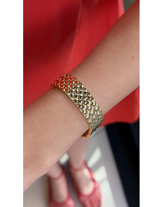 Kalın Plaka Gold Kadın Bileklik(19cm)