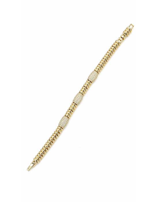 Kalın Plaka Kalın Taş İşleme Detay Bileklik(17 cm -uzatma dahil 19cm)