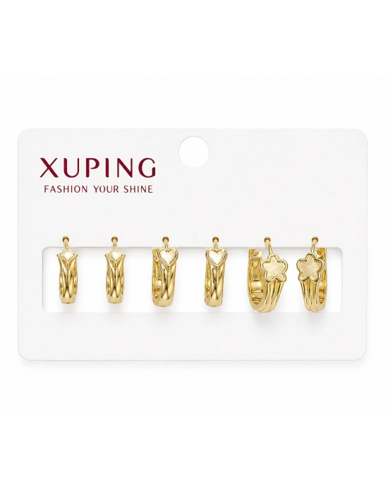 Kalp-Çiçek Motif 6lı Halka Set Küpe