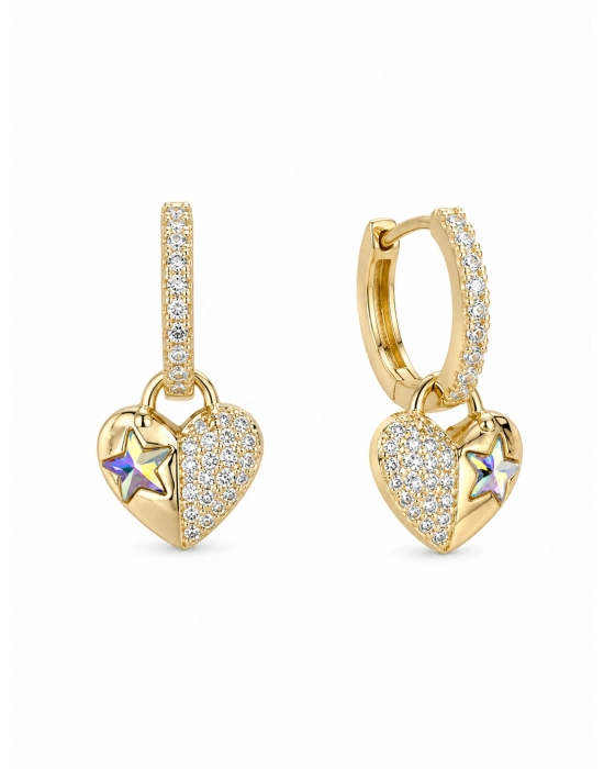 Kalp Figür Swarovski Taş Detay Küpe