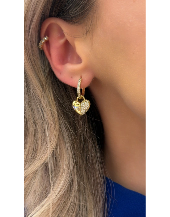 Kalp Figür Swarovski Taş Detay Küpe