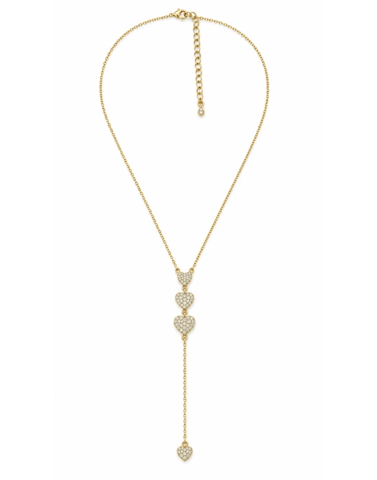 Kalp Figür Y Model Gold Dekolte Kolye(44cm-uzatma dahil 49 cm)