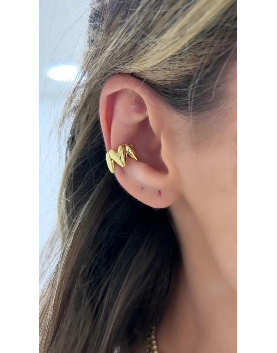 Kalp Model Plaka Deliksiz Kıkırdak Küpe(Gold)