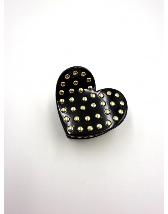 Kalp Zımba Detaylı Siyah Renk Toka