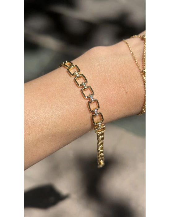 Kare Model Gold Kadın Bileklik(18cm-uzatma dahil 19cm)